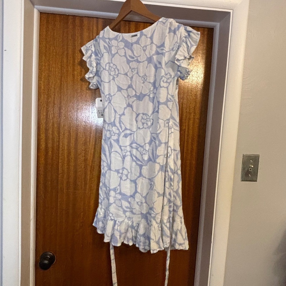 Billabong Wrap and Roll Floral Mini Dress Blue White Ruffle XS ABJWD00247 - Picture 2 of 12